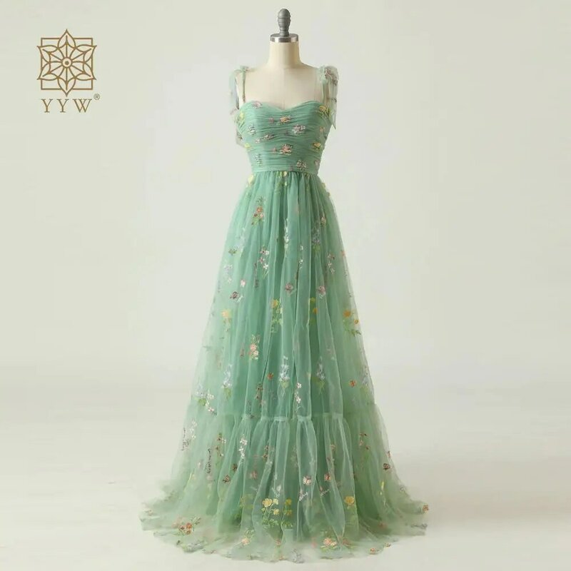 Gaun pesta hijau Mint, gaun pesta elegan, gaun Prom, tali biru dapat diatur, bersinar cinta Tulle panjang teh, gaun pesta pernikahan wisuda baru