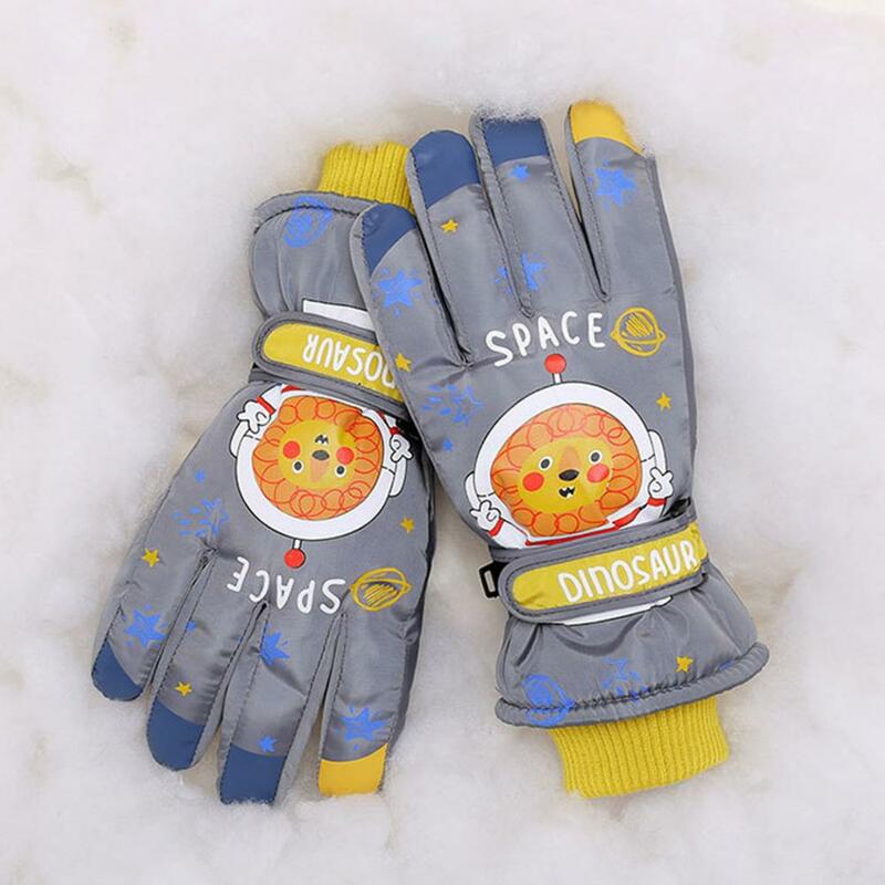 Rękawice narciarskie z grubym pluszowa podszewka pełnej długości tłoczona skóra rękawice narciarskie ciepłe wodoodporne zimowe rękawice na śnieg dziecięce dla małych dzieci