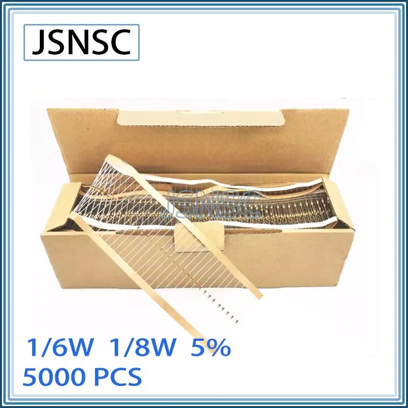 JSNSC 5000PCS 5% 1/6W 1/8W 390R 430R 470R 510R 560R 620R 680R 750R 820R 2K 3K 10K 12K 15K 18K 20K OHM carbon film DIP resistor