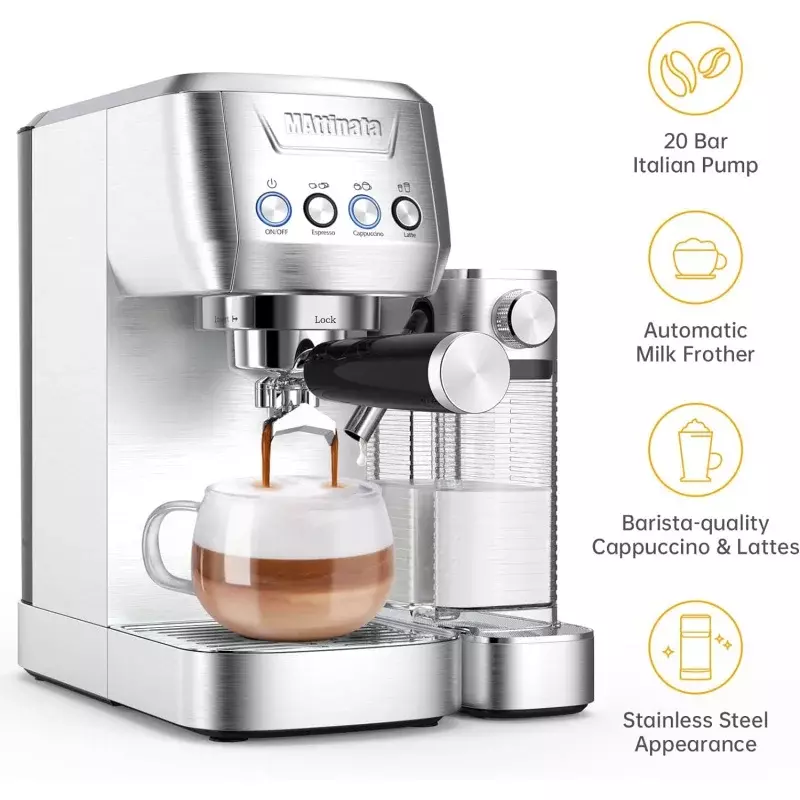 Espresso Machine, 20 Bar Cappuccino Machines for Home, Latte Machine with Automatic Milk Frother, Coffee Maker with Dual Wall &a
