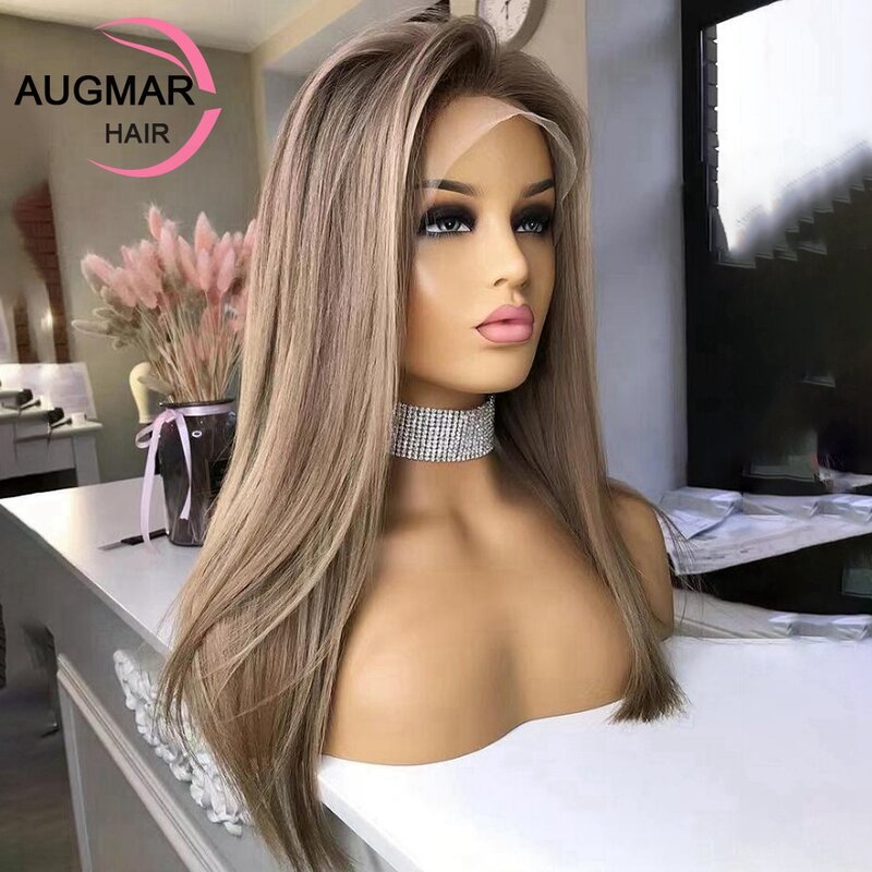 Perruque Lace Front Wig brésilienne naturelle, cheveux lisses blonds, 13x4, 13x6 HD, balayage brun, Vrigin