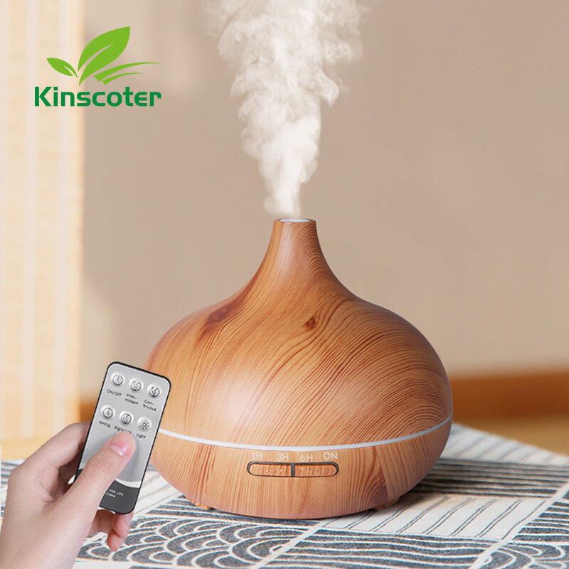 Humidificador de aire ultrasónico de alta calidad, difusor de aceites esenciales de aromaterapia, grano de madera, Control remoto, con luz de 7 colores, 500ml
