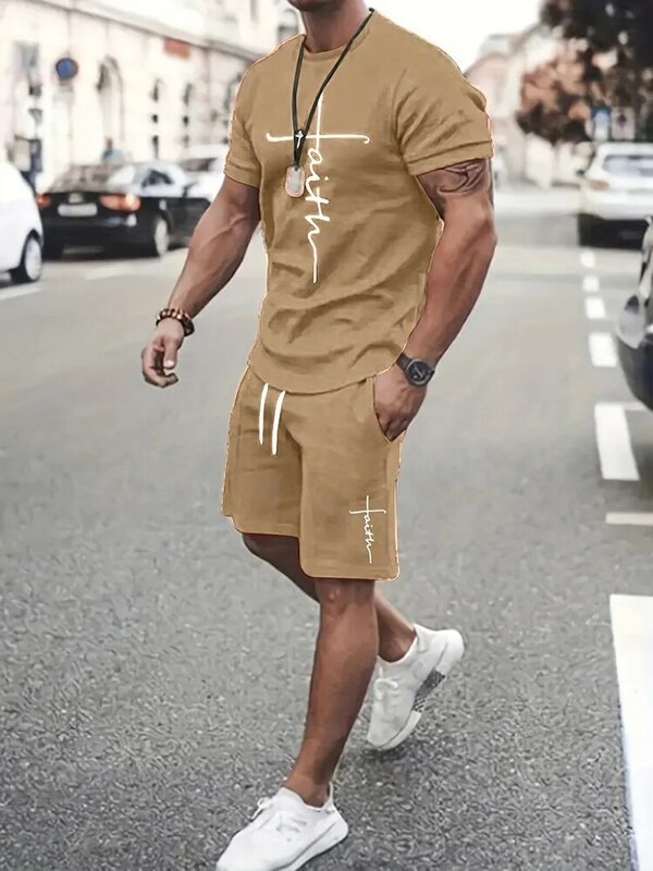 2024 nuevo traje de verano para hombre Camiseta holgada y cómoda de moda de calle deportes al aire libre correr pantalones cortos de Fitness impresión de texto