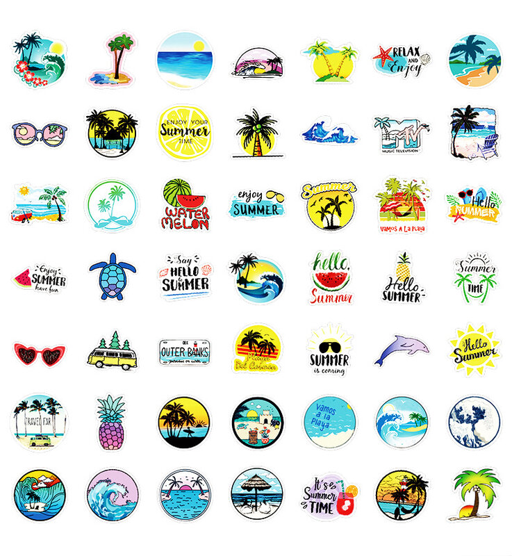 50Pcs Cartoon Summer Series Graffiti Stickers Suitable for Laptop Helmets Desktop Decoration DIY Stickers Toys Wholesale