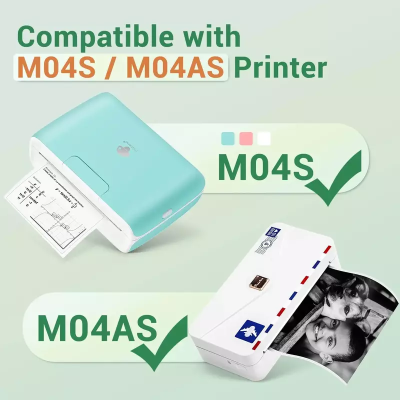 Papel térmico Phomemo-adesivo para mini impressora portátil, adesivo transparente, papel fotográfico, M03AS, M04AS, branco, 110mm