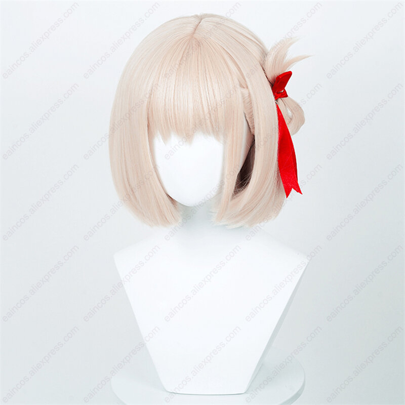 Peluca de Cosplay de Anime Nishikigi Chisato, pelucas cortas doradas ligeras de 30cm, cabello sintético resistente al calor