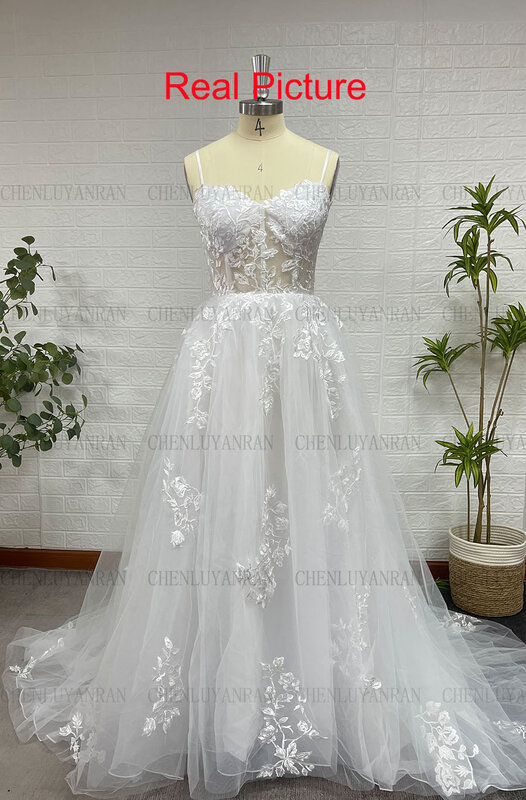 여성용 보호 웨딩 드레스, 2023 레이스 아플리케, 얇은 명주 그물 웨딩 가운, A 라인 스윕 트레인, 우아한 신부 드레스