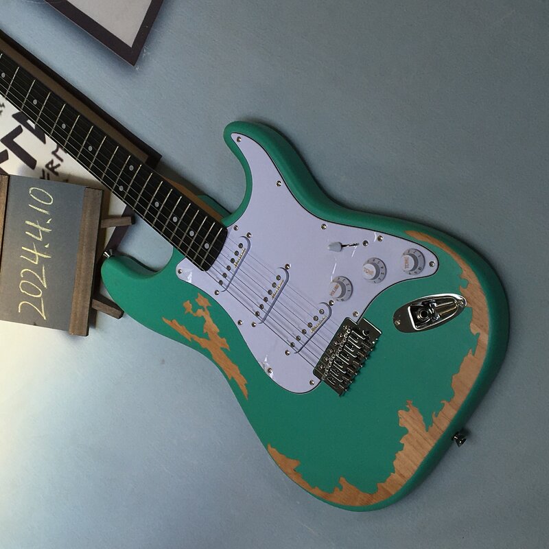 Gorąca sprzedaż pamiątkowa gitara elektryczna palisander podstrunnica zielony kolor gitary chromowane sprzęt guitarra darmowa wysyłka