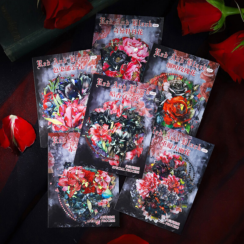 12Packs/Lot Rode En Zwarte Serie Markeringen Fotoalbum Decoratie Huisdier Sticker