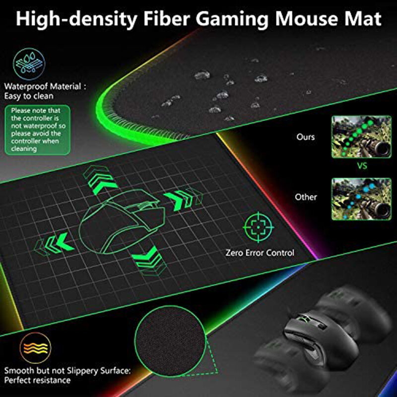 Alfombrilla de ratón RGB para juegos, alfombrilla de ratón con luces LED, 14 colores, para PC, ordenador de escritorio