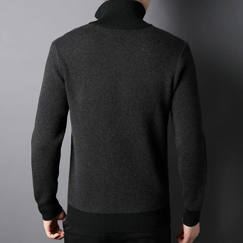 Sweater kasmir pria, kerah berdiri ritsleting musim dingin 100% wol ekstra tebal Pullover longgar kasual rajut