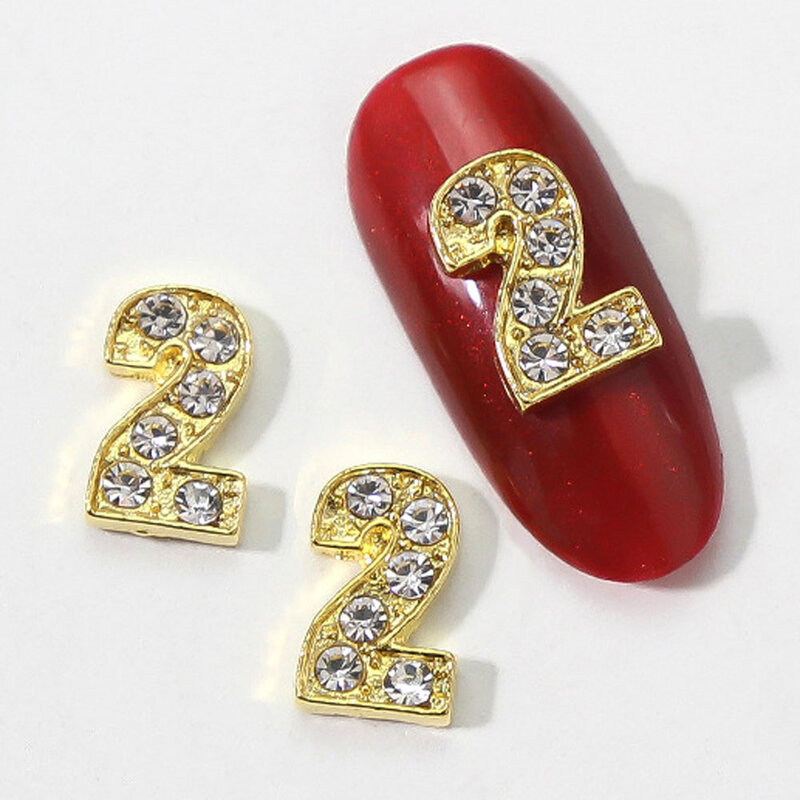 3Dマニキュアチャーム0-9番号,ゴールド/シルバー,光沢のあるダイヤモンド,ラインストーン,装飾,金属,10個/ピース/ロット