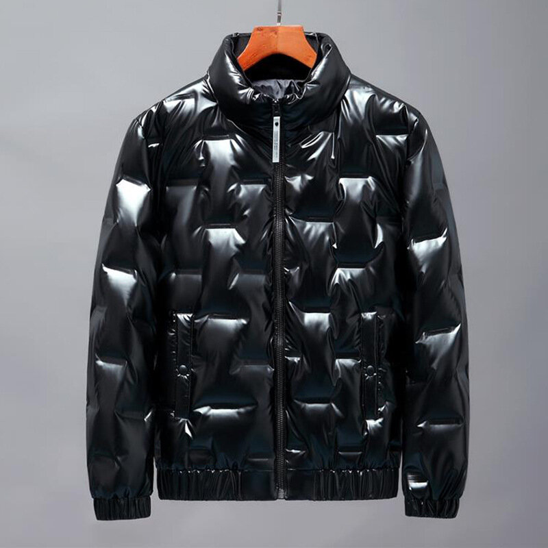 MRMT 2024 baru jaket hitam bawah mengkilap, jaket ritsleting hitam tebal titik bebek putih musim dingin santai anak muda warna murni