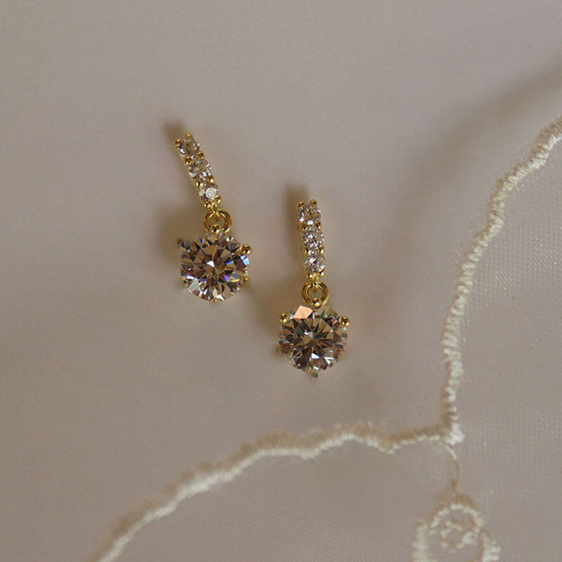 Orecchini in argento 925 con ago semplice e lucido con zirconi, gioielli placcati in oro, orecchini a bottone in cristallo da donna