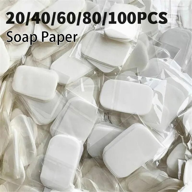 20/50/60/100 buah kertas sabun mandi bersih sekali pakai beraroma sabun tablet portabel perjalanan luar ruangan pengiris tangan