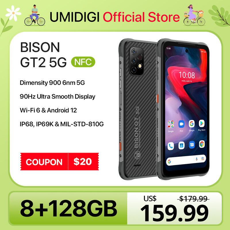 UMIDIGI BISON GT2/GT2 PRO 5G Phone Rugged Smartphone Android IP68 Dimensity 900 6.5" FHD+ 64MP Triple Camera 6150mAh Battery
