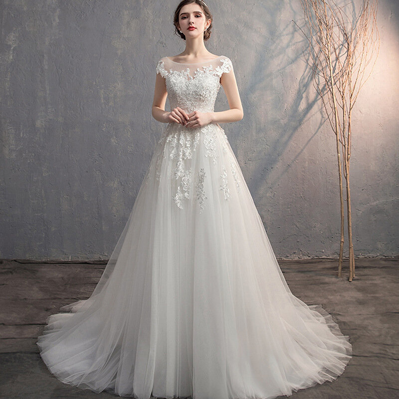 SHUIYUN New Women's Wedding Dress Bridal Tail White Bra Lace Minimalist Forest Style Dress