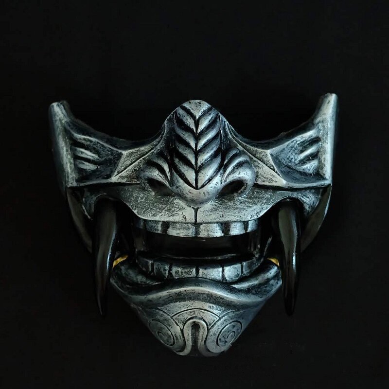 Cosplay máscara headwear oni samurai vaca diabo grimace presas traje adereços halloween horror decoração de casa