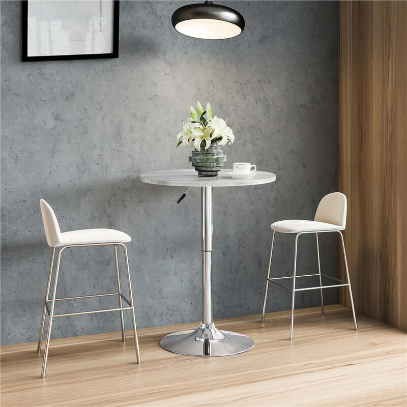 Chrome Base Round Swivel Bar Table for Bistro Pub Kitchen Dining Cocktail Table, Gray