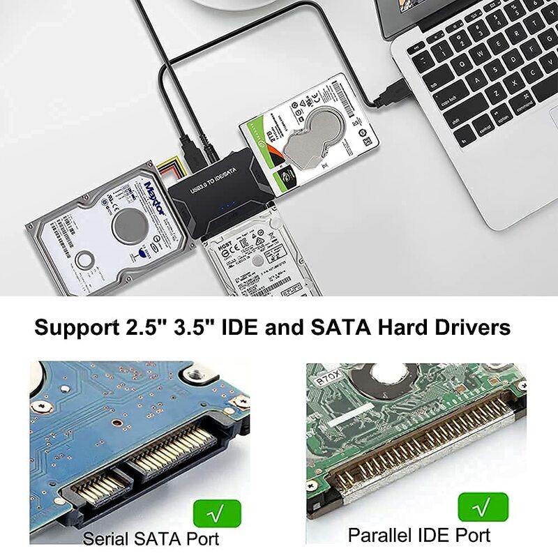 USB 3.0 para SATA IDE adaptador de disco rígido, cabo conversor para HDD, SSD, CD, DVD, ROM CD-RW, 3 em 1, 3.5 in, 2.5 in