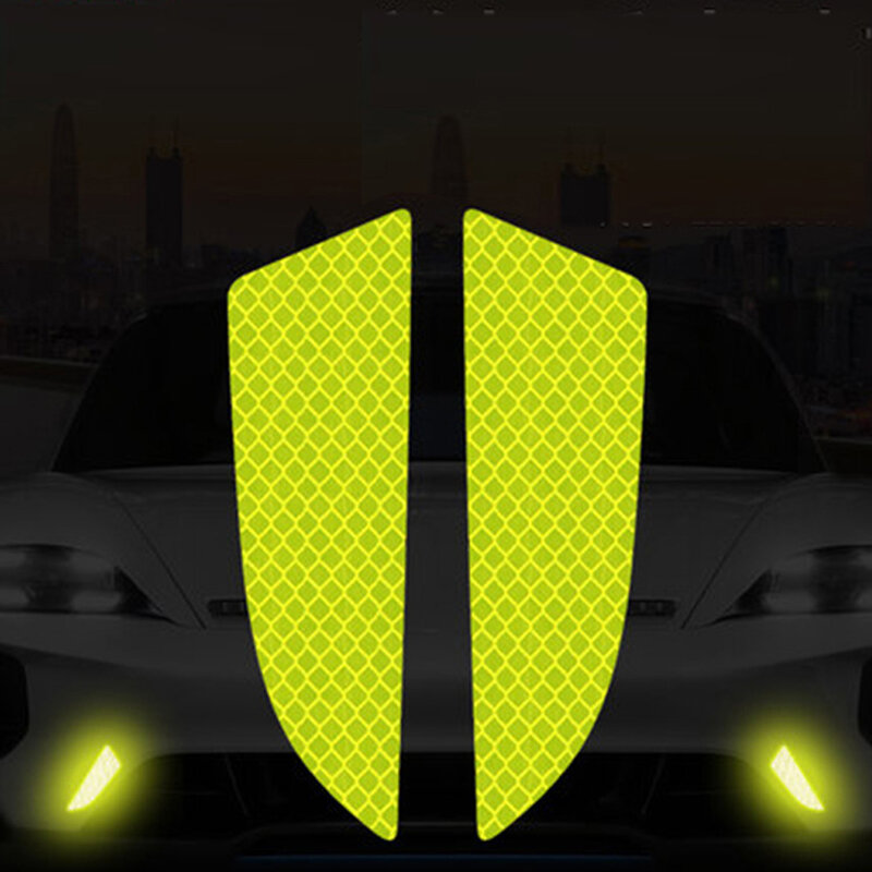 2 Buah/Set Stiker Pelindung Reflektor Mobil Stiker Mobil Reflektif Peringatan Keselamatan Goresan Pita Reflektif Acessorio Para Carro
