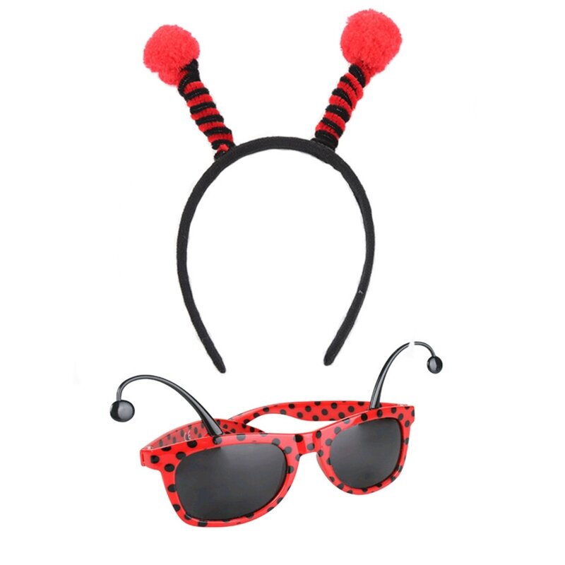 Women Girls Halloween Christmas Ladybird Hair Hoop Glasses Fairy Party Cosplay Fancy Costume Accessories Stage Performance Props