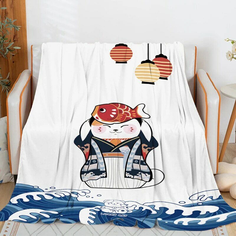 Digital Print Lucky Cat Flannel Blanket Sofa Warm Winter Knee Bed Fleece Nap Fluffy Soft Blankets King Size Microfiber Bedding