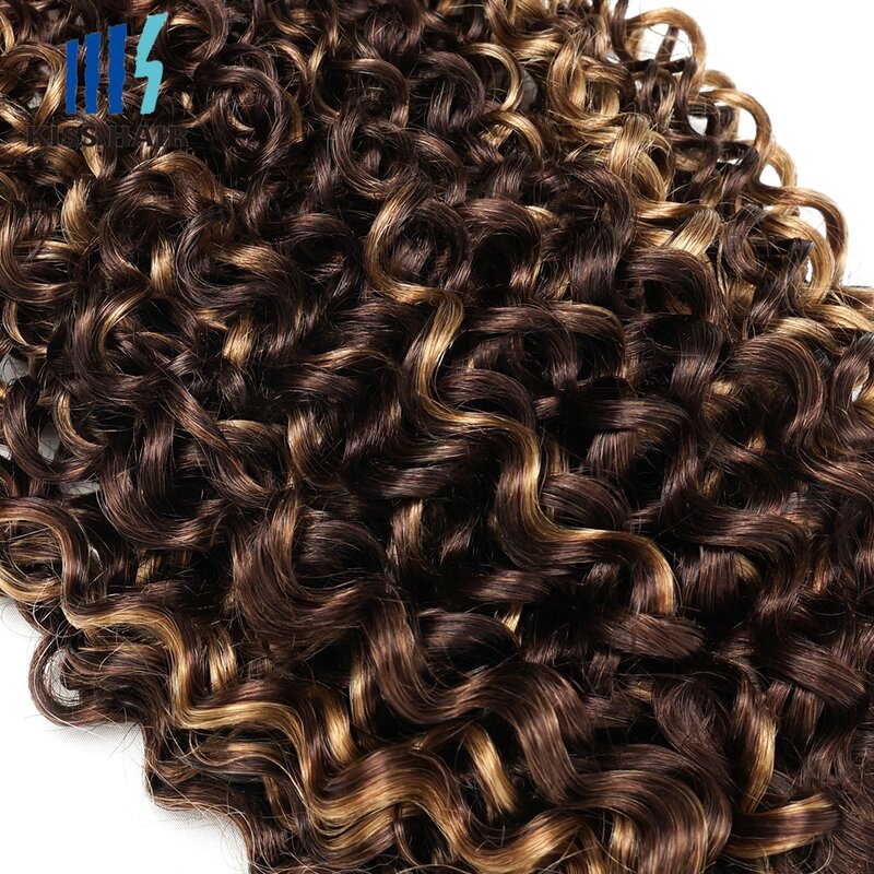 Jerry Curly-Paquete de cabello humano brasileño, extensión de cabello rizado de 50 gramos, color marrón, rubio miel mezclado, estilo Bob, P4/27