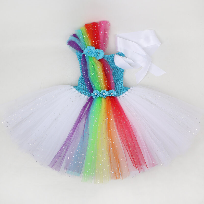 Sprankelende Regenboog Tutu Jurk Voor Meisjes Bruiloft Verjaardagsfeest Baljurk Glitter Tule Prinsessenjurk Kids Purim Carnaval Kostuum