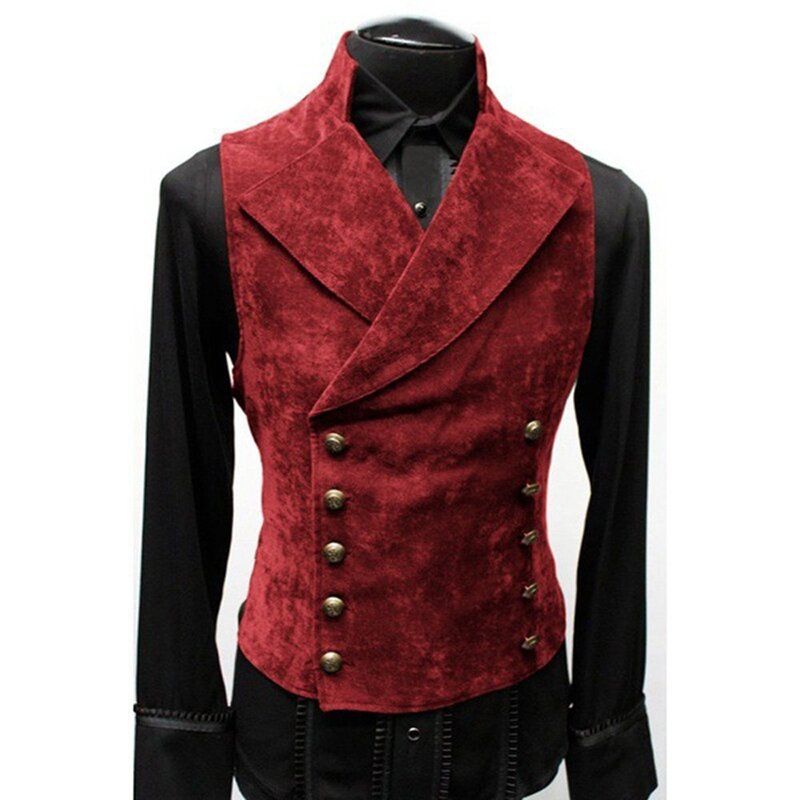 Victorian Style Double Breasted Waistcoat, Gothic Medieval Vest, Cosplay Costume for Men, Polyester, Size M 2XL