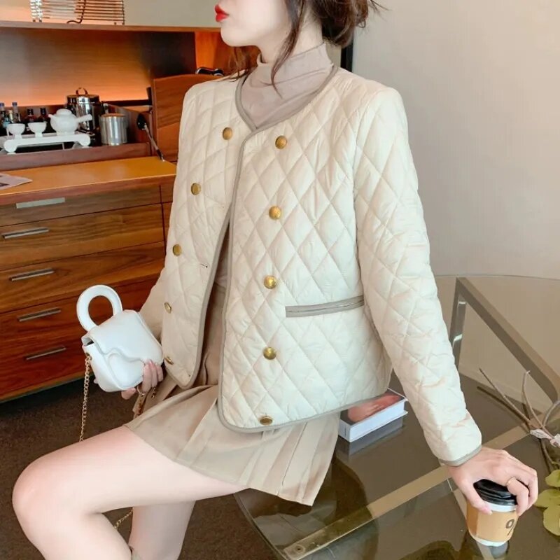 작은 향기 바람 경량 코튼 패딩 코트, 2023 신상 여성 짧은 재킷, 따뜻한 분위기, 퍼퍼 파카, 가을 겨울