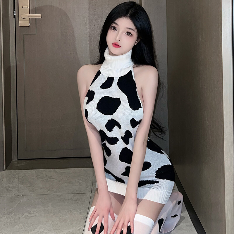 Cosplay cow vestidos para mujer dresses for women sissy erotic backless high collar sweater cosplay mujer fantazi bodysuit