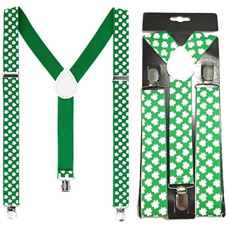 StPatrick Costume Braces Shamrock Suspenders Strap Irish National Day Dress Up