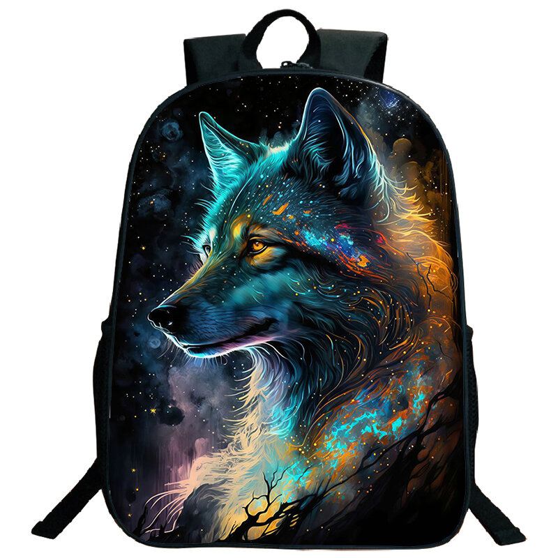 学生のための3Dプリントパターンのバックパック,大きなバッグ,オオカミのデザインのバックパック