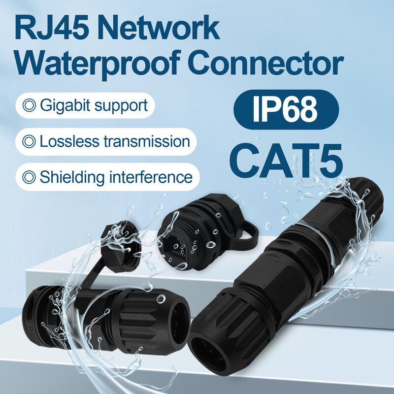 Conectores impermeables IP68 CAT5 RJ45 M21, Junta recta, extensor a prueba de polvo hembra, 8 pines, PA66, Rj45, montaje en Panel para exteriores