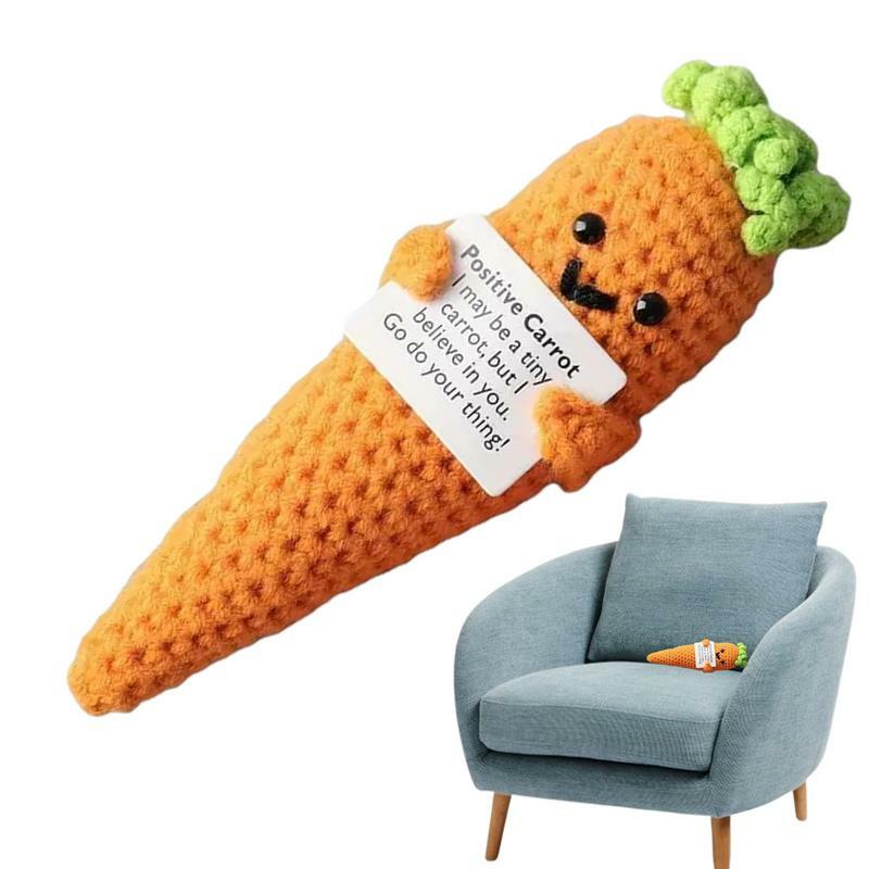 Crochet Dolls Knitted Carrot Doll With Positive Card 16Cm/6.3Inch Birthday Cheer Up Gifts Mini Knit Vegetable Ornaments For
