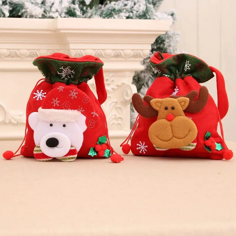 1 шт. Рождественский Подарочный пакет, новогодние сумки для конфет на шнурке, мультяшный медведь, лось, снеговик, Рождественская упаковочная сумка, товары для Рождества