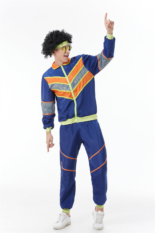 Męski kostium hipisowski z lat 80. Retro Rock dyskoteka Cosplay przebranie odzież Halloween