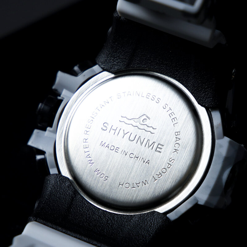 Часы наручные SHIYUNME Мужские Цифровые кварцевые, спортивные в стиле милитари, с двойным дисплеем времени, водонепроницаемость 50 м, с автоподз...