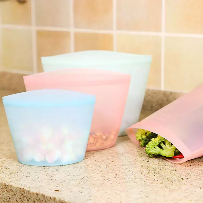 Новая утолщенная сохраняющая свежесть силиконовая сумка для хранения пищевых продуктов Трехцветная стандартная многоразовая сумка на молнии с застежкой-молнией кухонная сумка для хранения пищевых продуктов