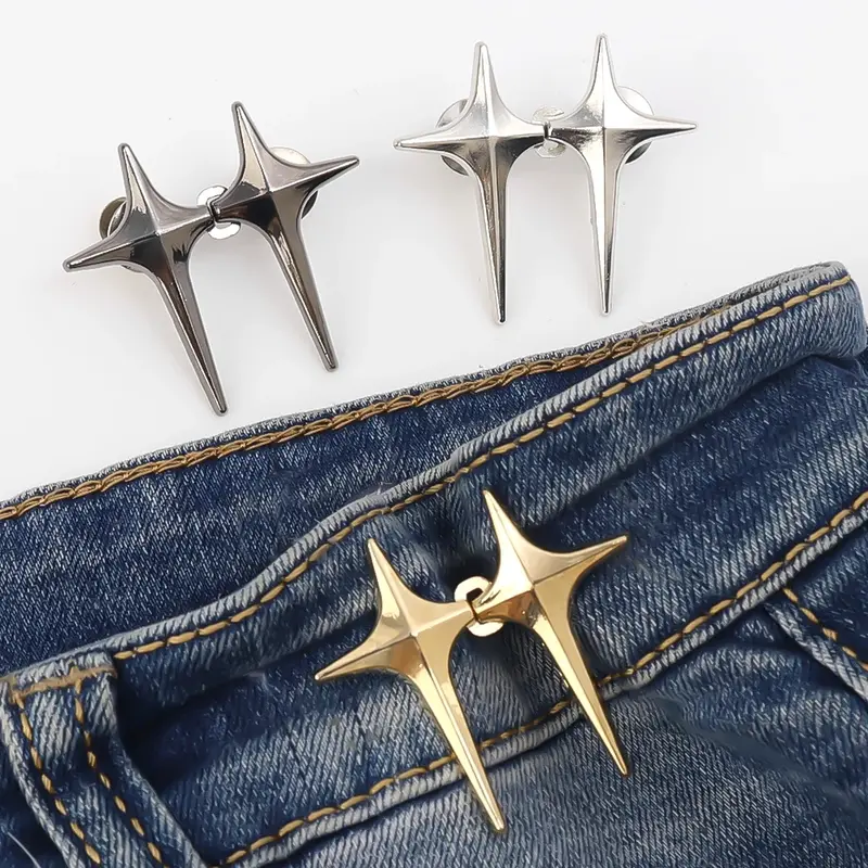 1/4 Set kancing Jeans logam bintang silang klip celana dapat dilepas pin kancing pengencang pinggang DIY alat jahit gesper pakaian