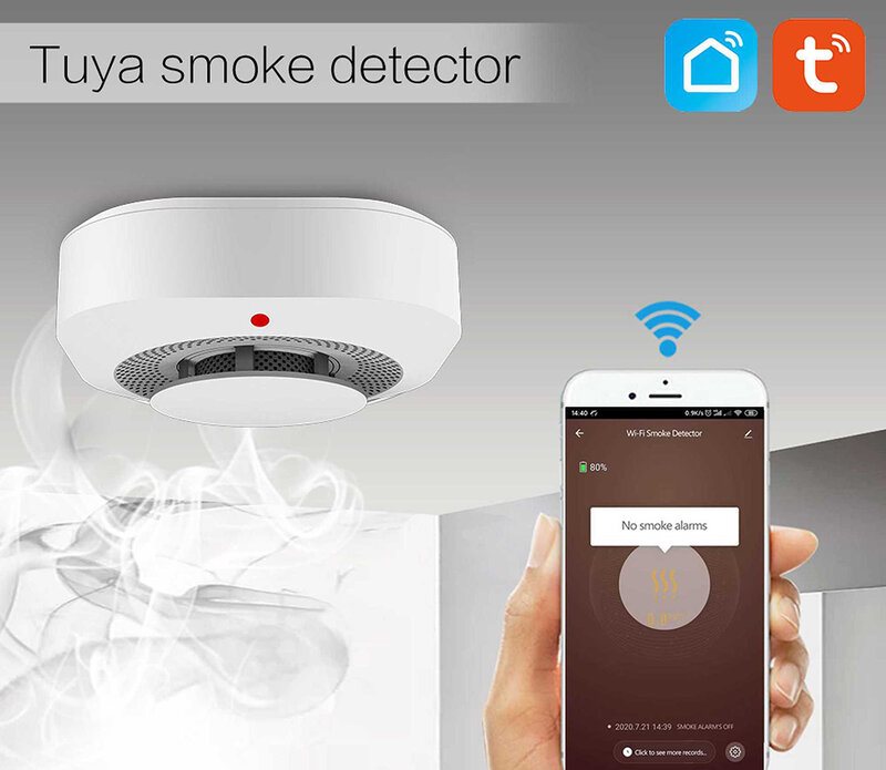 スマート煙探知器Tuya,Wi-Fi,Zigbee,煙探知器,アラーム,煙と音,Alexa,Google Homeと互換性があります