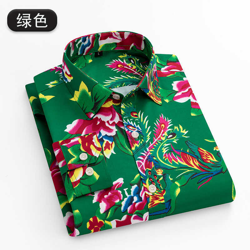 Chiński styl męski Retro druk z piwonią koszula duże kwiatowe północno-wschodniej projekt z długimi rękawami Slim Fit koszule na co dzień klub nocny