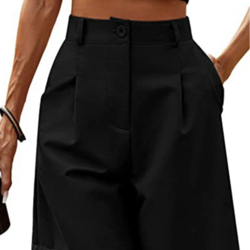 2024 여성용 편안한 하이웨이스트 루즈 슬림 스트레이트 캐주얼 중간 바지, 와이드 레그 카프리 비치 반바지, 얇은 여름 신상
