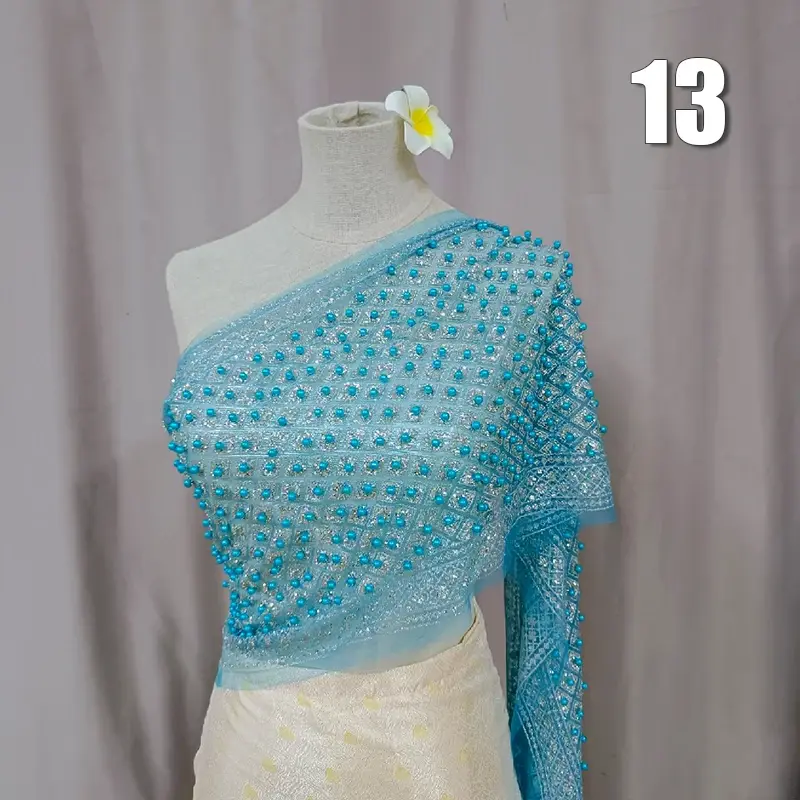 Tajskie tradycyjny strój damskie brokatowe koraliki koronkowy szal letni szalik z filtrem przeciwsłonecznym południowo-wschodnia sukienka do tańca etnicznego