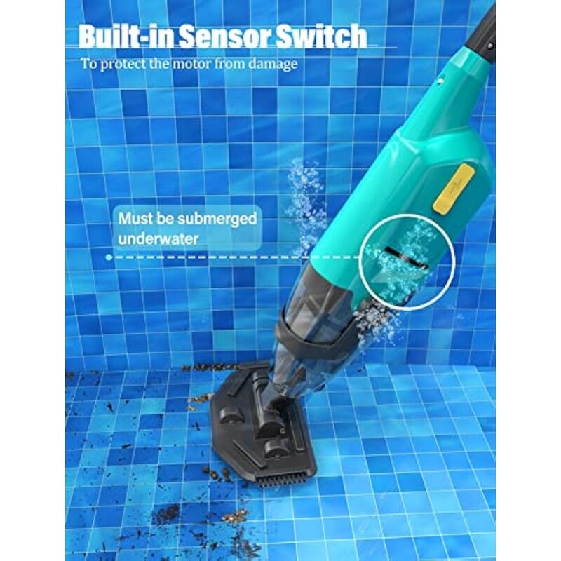 Aspiradora de mano para piscina, limpiador recargable con tiempo de funcionamiento de hasta 60 minutos, Ideal para piscinas sobre el suelo
