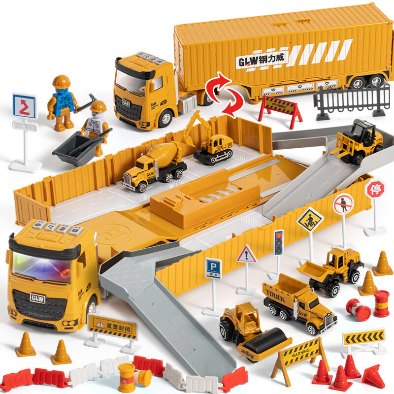 Alloy Car Model Engineering Excavator Simulation Set Crane Transporter Children's Toys Alloy Container Engineering Vehicle
