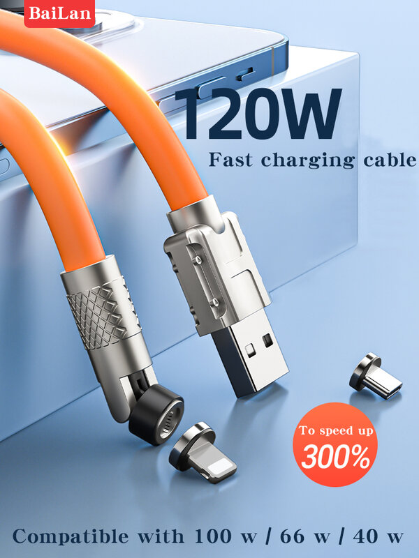 Магнитный кабель с разъемом USB Type-C, 120 Вт, 6 А