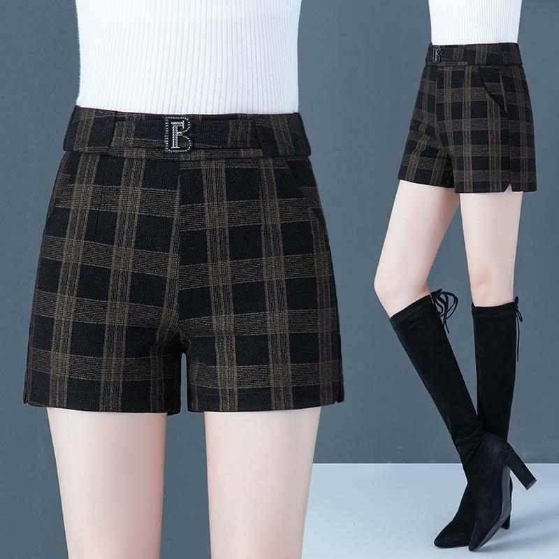 Koreaanse Versie Mode Veelzijdige Wollen Vijf Punts Shorts Dames Stevige Knoopzakken Hoge Taille Casual Rechte Broek
