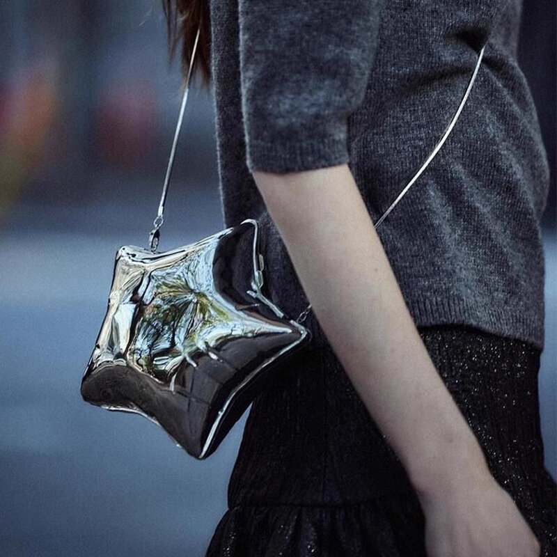 Tas selempang wanita, 2024 mode akrilik bentuk bintang lima kotak desainer tas bahu mewah perak pesta malam